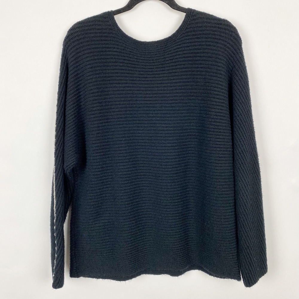 J.Jill Pure Jill Whipstitch Ribbed Pullover Sweater Womens Large Black - Picture 2 of 7